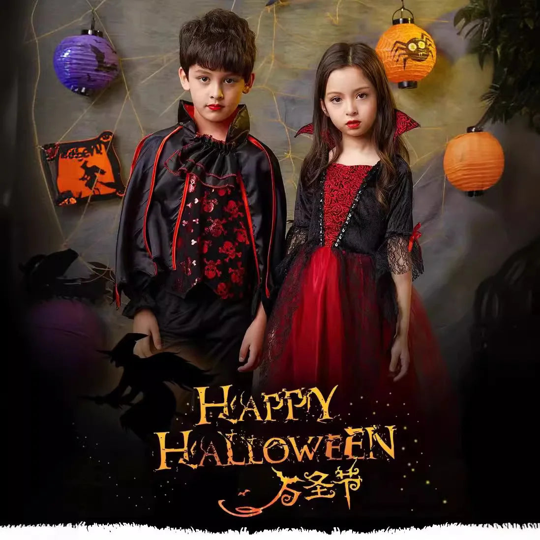 Halloween Costume for Kids Halloween Fantasy Vampire Costume Girls Long Tutu Dress Kids Carnival Outfit Gothic Feather Clothes