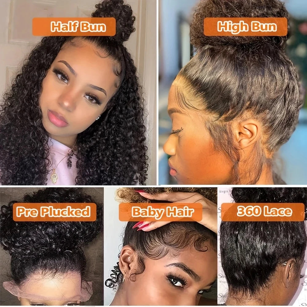 250 Density Hidden Strap 360 Full Lace Front Wig Human Hair Pre Cut Invisible Strap Deep Wave 360 Glueless Wigs with Drawstring