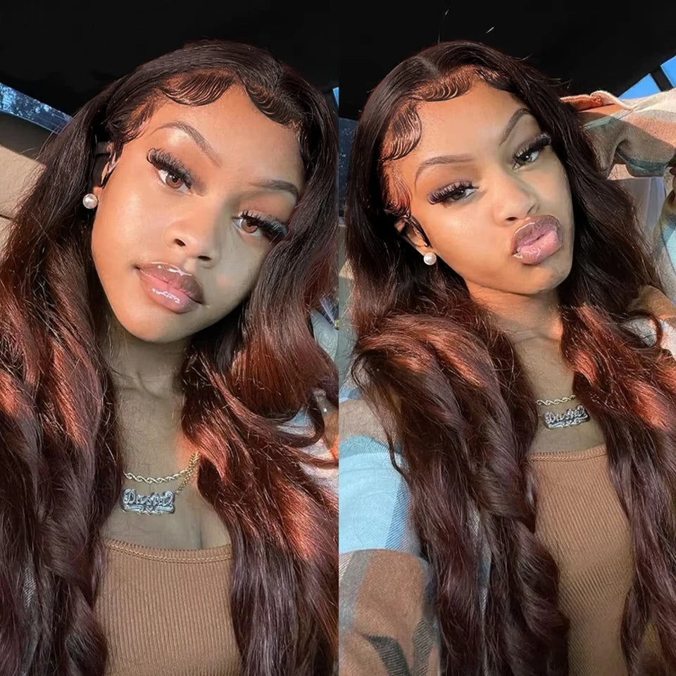 V Part Wig Ombre Reddish Brown Human Hair Remy Raw 28 30 Inch 250% No Glue Brazilian Loose Wavy V Part Human Hair Wigs for Women