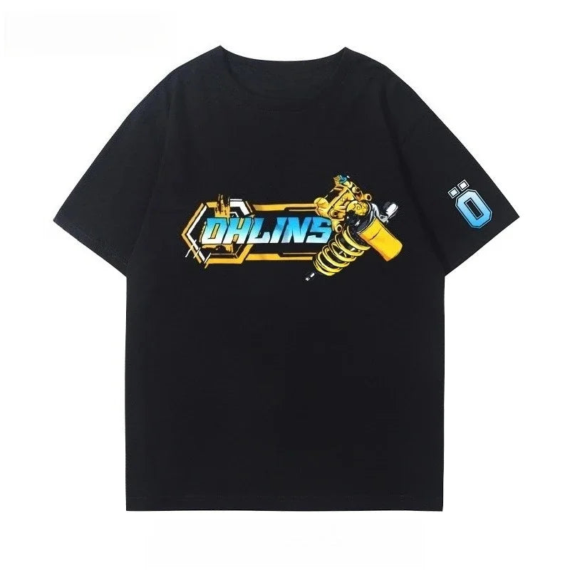 25 New Motorcycle Shock Absorber Modified T-shirt Clothes Casual Trendy Brand Men's Women's Car Club Crew Neck Short-sleeved Top