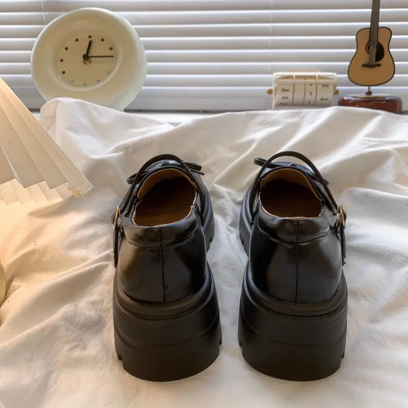 Kids Shoes Black Leather Mary Janes Girls Shoes Bow Thick Sole Casual Party Shoes Toddler Little Girls Fashion Footwear Shoes