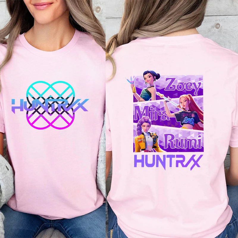 Kpop Demon Hunter HuntrX Print T-Shirts Fashion Casual Short Sleeve T-shirt Fashion Korean Anime Tshirts Women Clothes Tees Tops