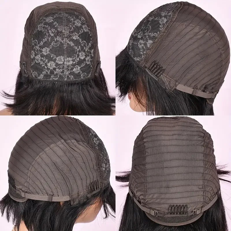 100% Human Hair Wigs Wear Go Glueless Straight Wig With Bangs Natural Black Color Straight Machine Made Wig with Fringe Bobbi