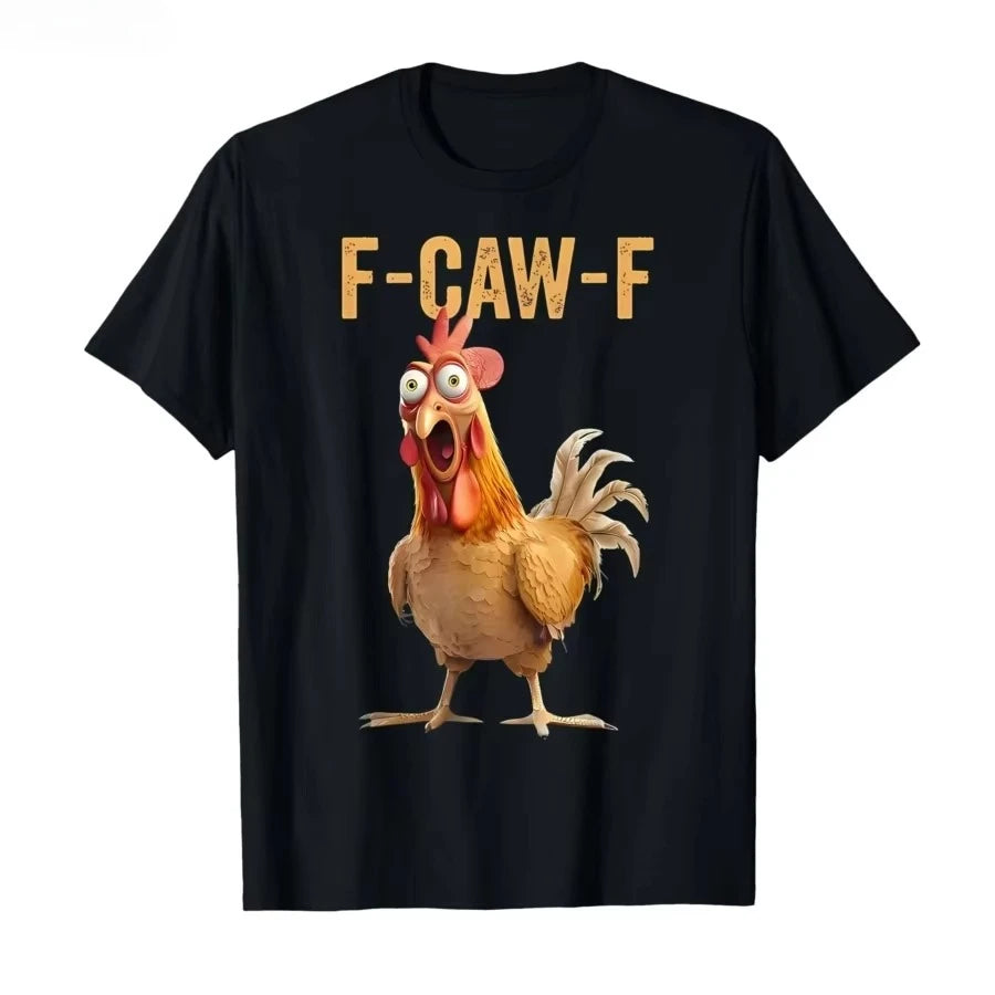 Funny F Caw F Chicken FCAWF Chicken T-Shirt Men Funny 100% Cotton Tee Shirt Crew Neck Short Sleeve T Shirts Gift Idea Clothes