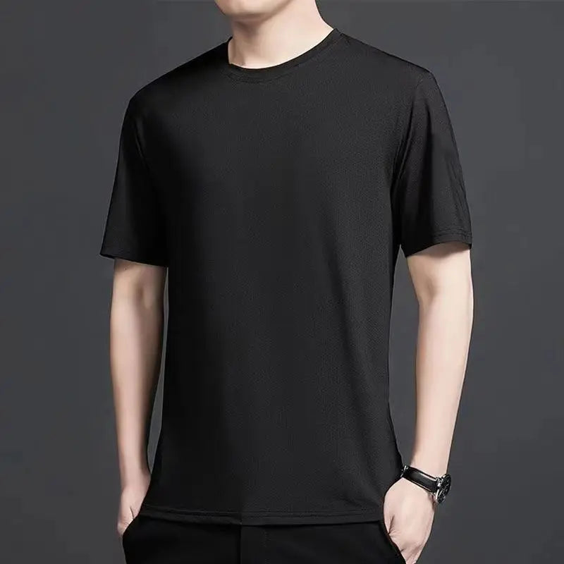 Waffle Short Sleeved T-shirt for Men and Women Summer Japanese Round Neck Half Sleeved Top Loose Casual Solid Color T-shirt