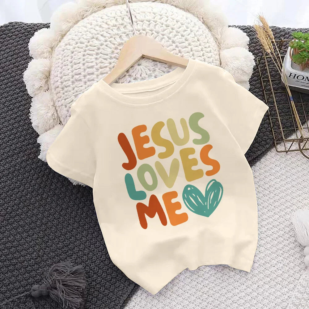 Jesus Loves Me Print Kids Shirt Retro Summer T-shirt Tops for Children Boys Girls Short Sleeve Tshirt Funny Toddler Clothes Tee