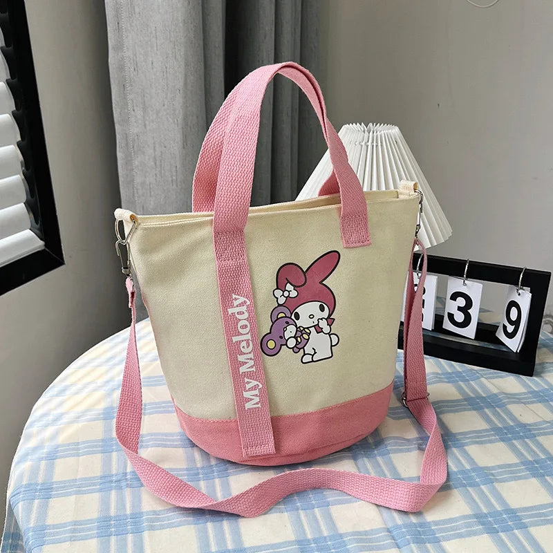 Sanrio Hello Kitty Kuromi Canvas Shoulder Bag Kawaii Anime Print Lightweight Crossbody Purse for Girl