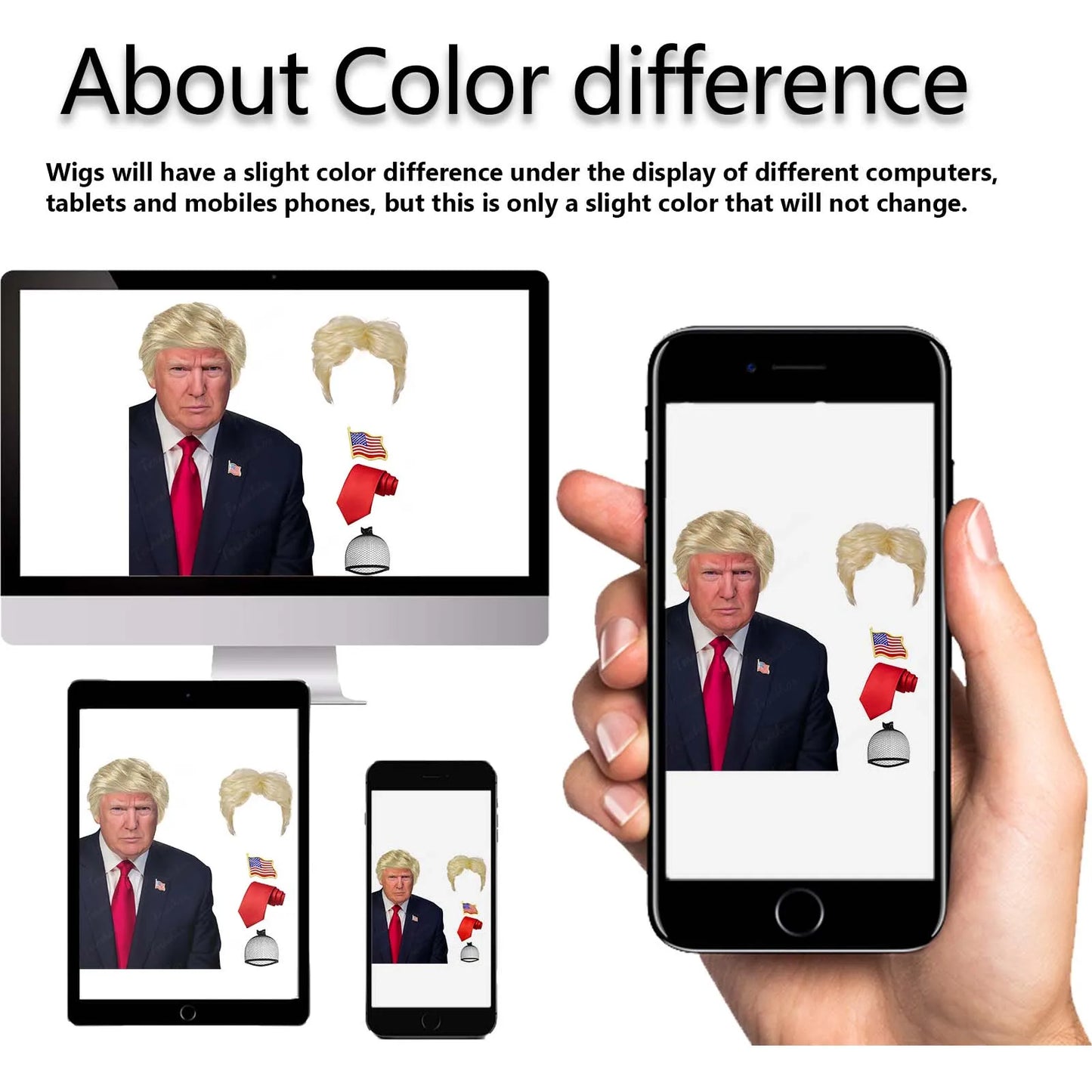 Synthetic Blonde Costume Wig for Adults With Funny Stickers Mens Layered Heat Resistant Wigs Famous People Cosplay Wigs