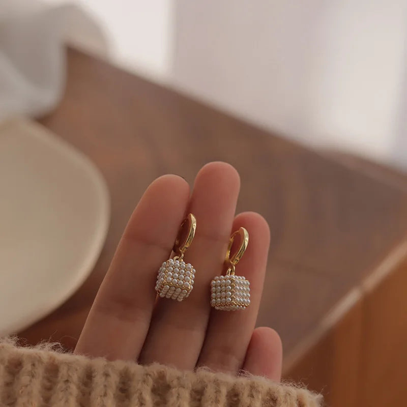 Premium Pearl Stereoscopic Square Pendant Earrings 2025 New Fashion Jewelry For Women‘s Eardrop party Girl’s Luxury Accessories