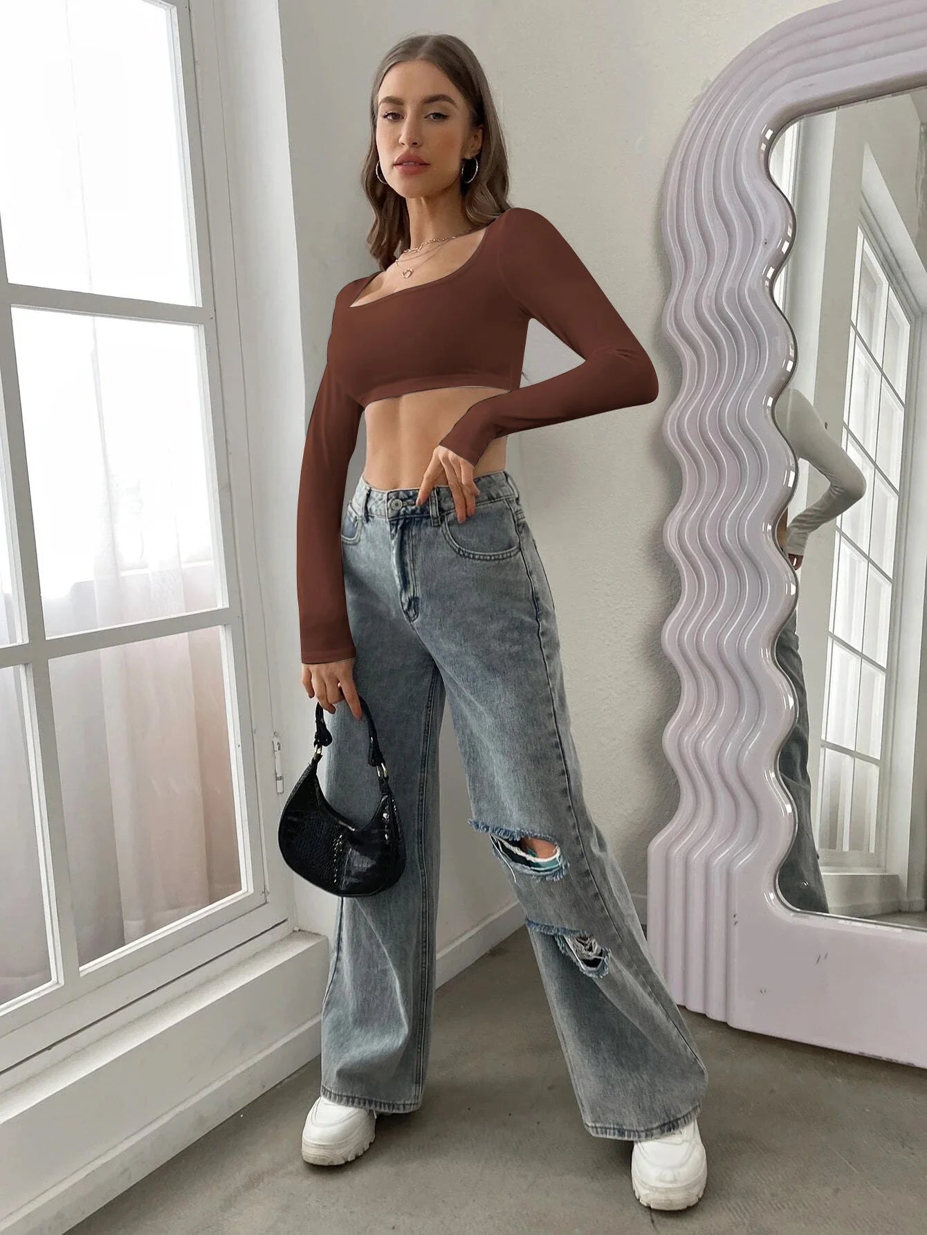 White T Shirt Long Sleeve Sexy Crop Top Womens Y2k Clothes Summer Autumn Corset Knitted Elastic Sport Short T-shirts for Women