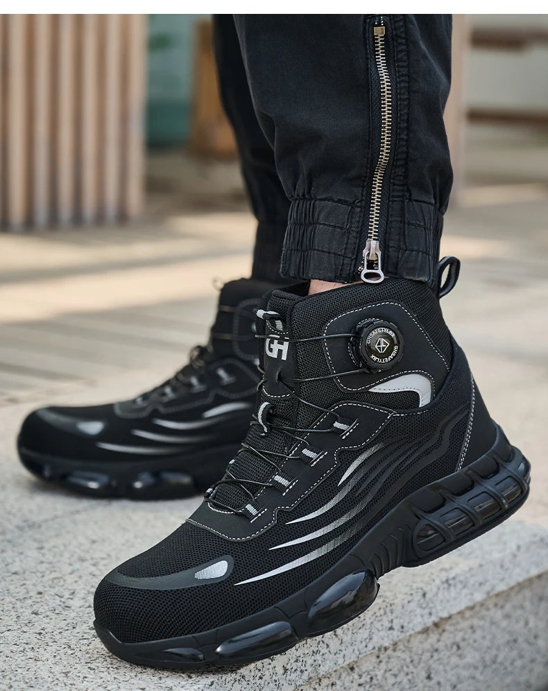 High Top Work Safety Boots Men Steel Toe Cap Work Shoes Rotating Button Indestructible Sneakers Protection Men Safety Shoes