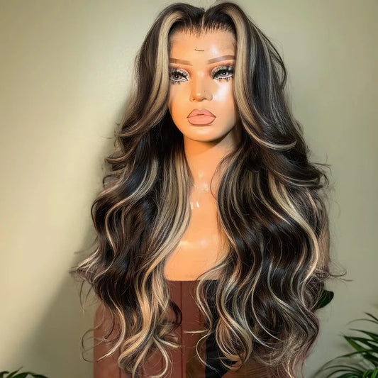 1B/27 Body Wave Wig Human Hair 30 Inch 13x4 HD Lace Frontal Wig Ombre Blonde Highlight Brazilian Hair Front Wigs For Black Women