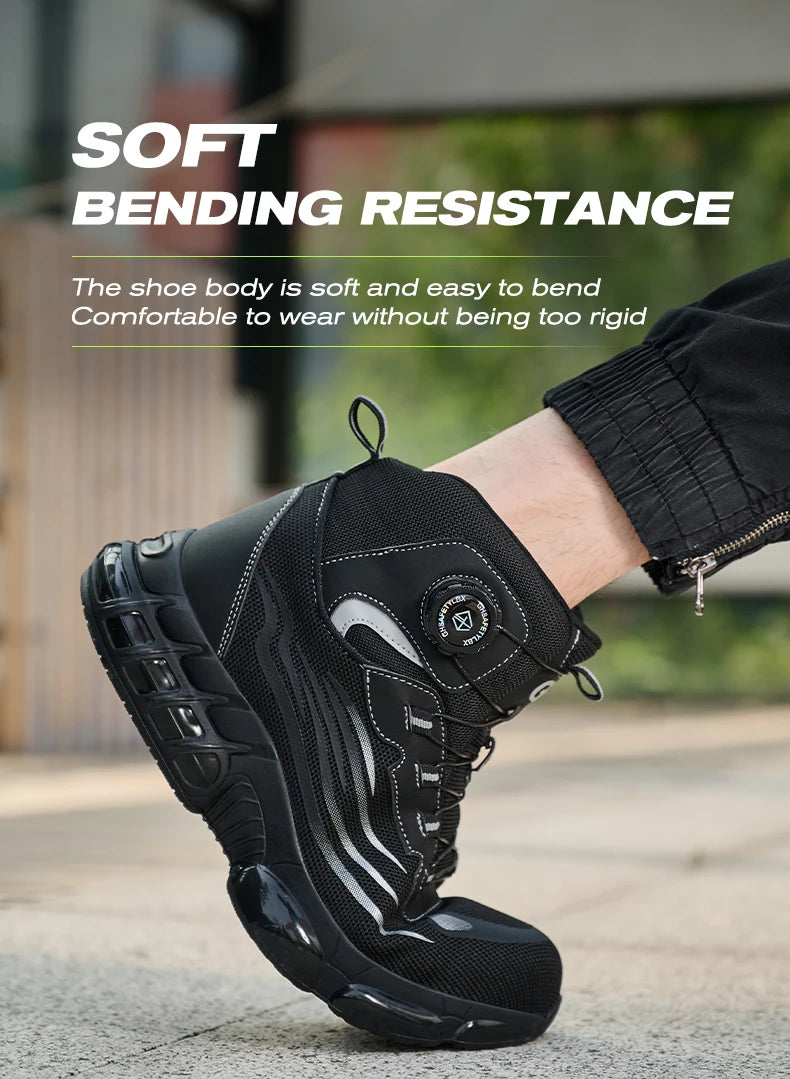 High Top Work Safety Boots Men Steel Toe Cap Work Shoes Rotating Button Indestructible Sneakers Protection Men Safety Shoes