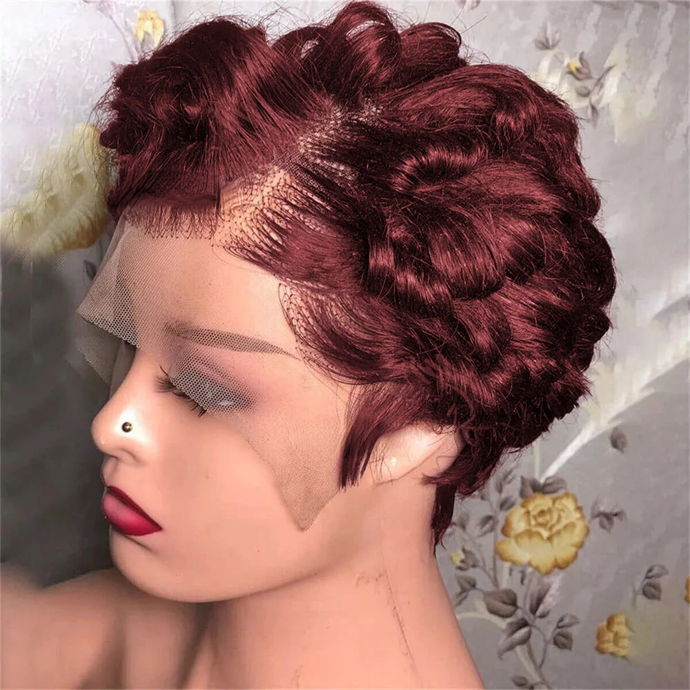 Short Pixie Cut Curly 100% Human Hair Wigs 13x4 Lace Front Wigs for  Women Natural Soft Bob Wig with Transparent Lace Wigs