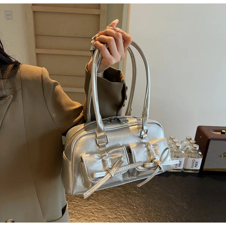 Vintage Women Business Shoulder Bags Simple Ladies Commute Tote Bag Pu Leather Female Underarm Bag Burgundy Large Handbags Purse