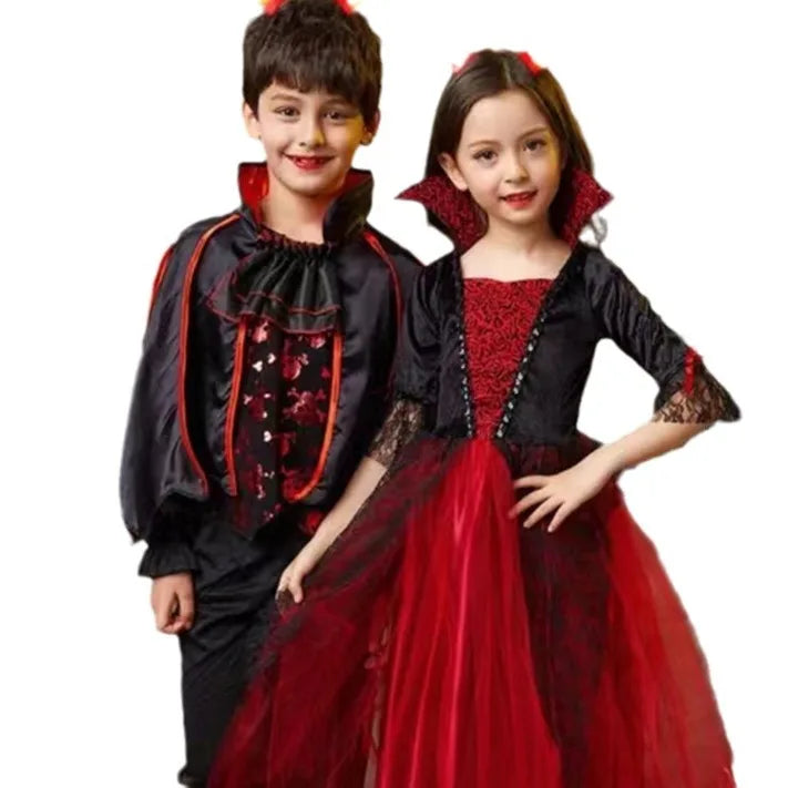 Halloween Costume for Kids Halloween Fantasy Vampire Costume Girls Long Tutu Dress Kids Carnival Outfit Gothic Feather Clothes