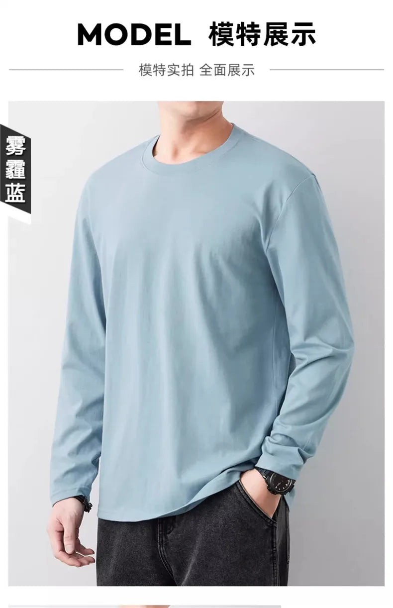 Fast Delivery T-Shirts Men Long Sleeves Tee Tops Male Autumn Plain Cotton Tshirts Plus Size 4XL 5XL Undershirts Man Clothing