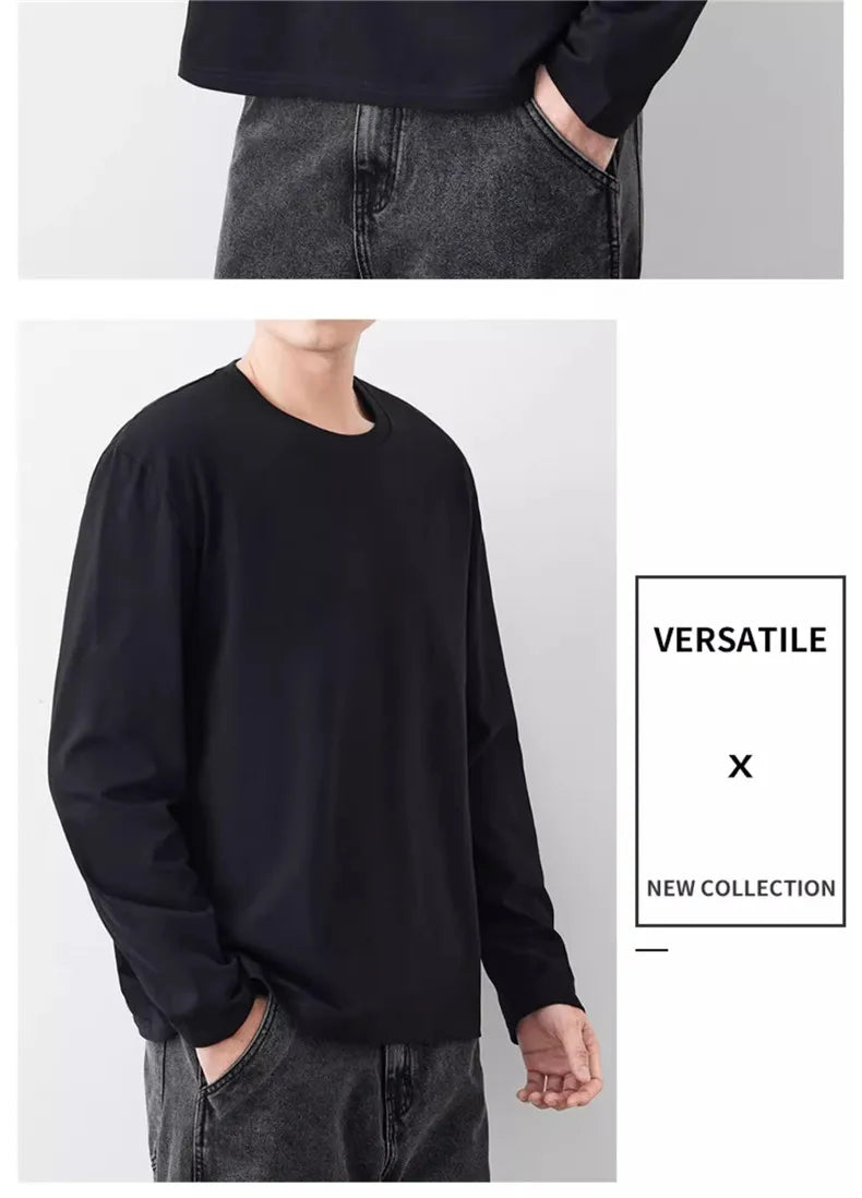 Fast Delivery T-Shirts Men Long Sleeves Tee Tops Male Autumn Plain Cotton Tshirts Plus Size 4XL 5XL Undershirts Man Clothing