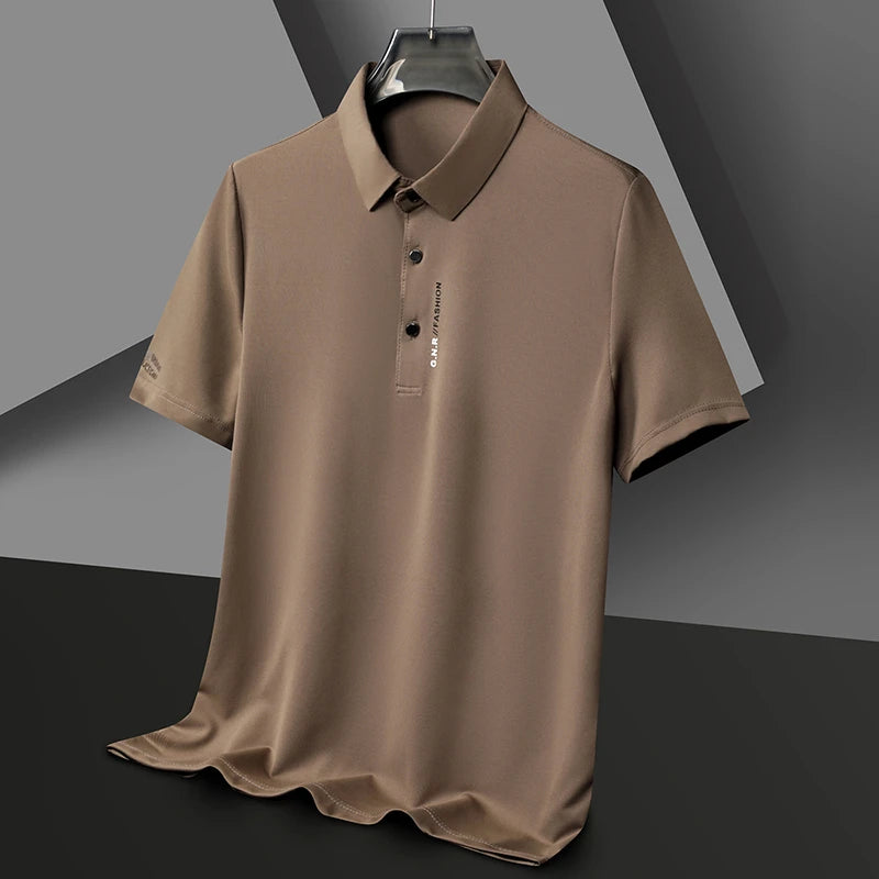 Men's Short Sleeve Solid Color Polo Shirt Breathable Comfortable Elastic Top New Arrivals Casual Business Style