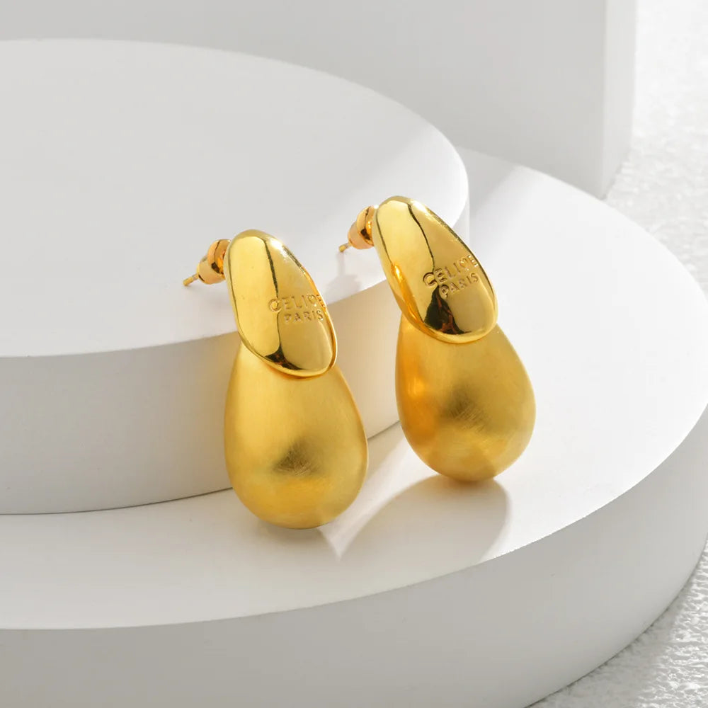 2025 New Water Drop Stud Earrings for Women Vintage Dome Copper Gold Plated Ceramic Metal Women's Earring Teardrop Ear Cuff Girl