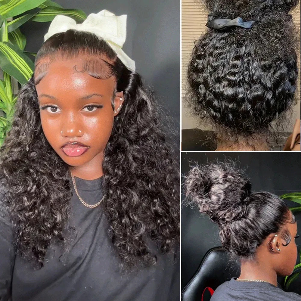 250 Density Hidden Strap 360 Full Lace Front Wig Human Hair Pre Cut Invisible Strap Deep Wave 360 Glueless Wigs with Drawstring