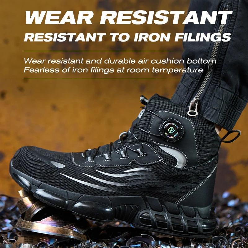 High Top Work Safety Boots Men Steel Toe Cap Work Shoes Rotating Button Indestructible Sneakers Protection Men Safety Shoes