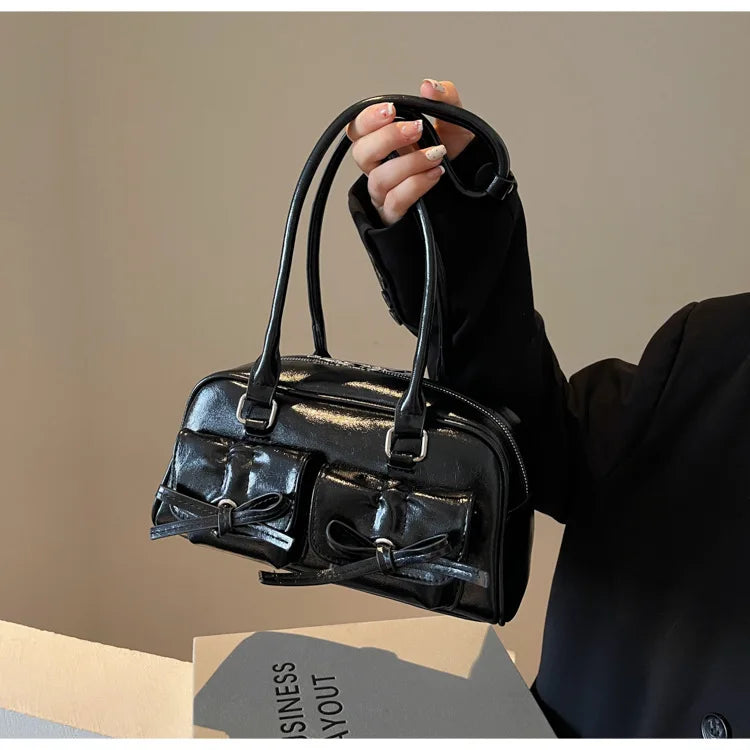 Vintage Women Business Shoulder Bags Simple Ladies Commute Tote Bag Pu Leather Female Underarm Bag Burgundy Large Handbags Purse