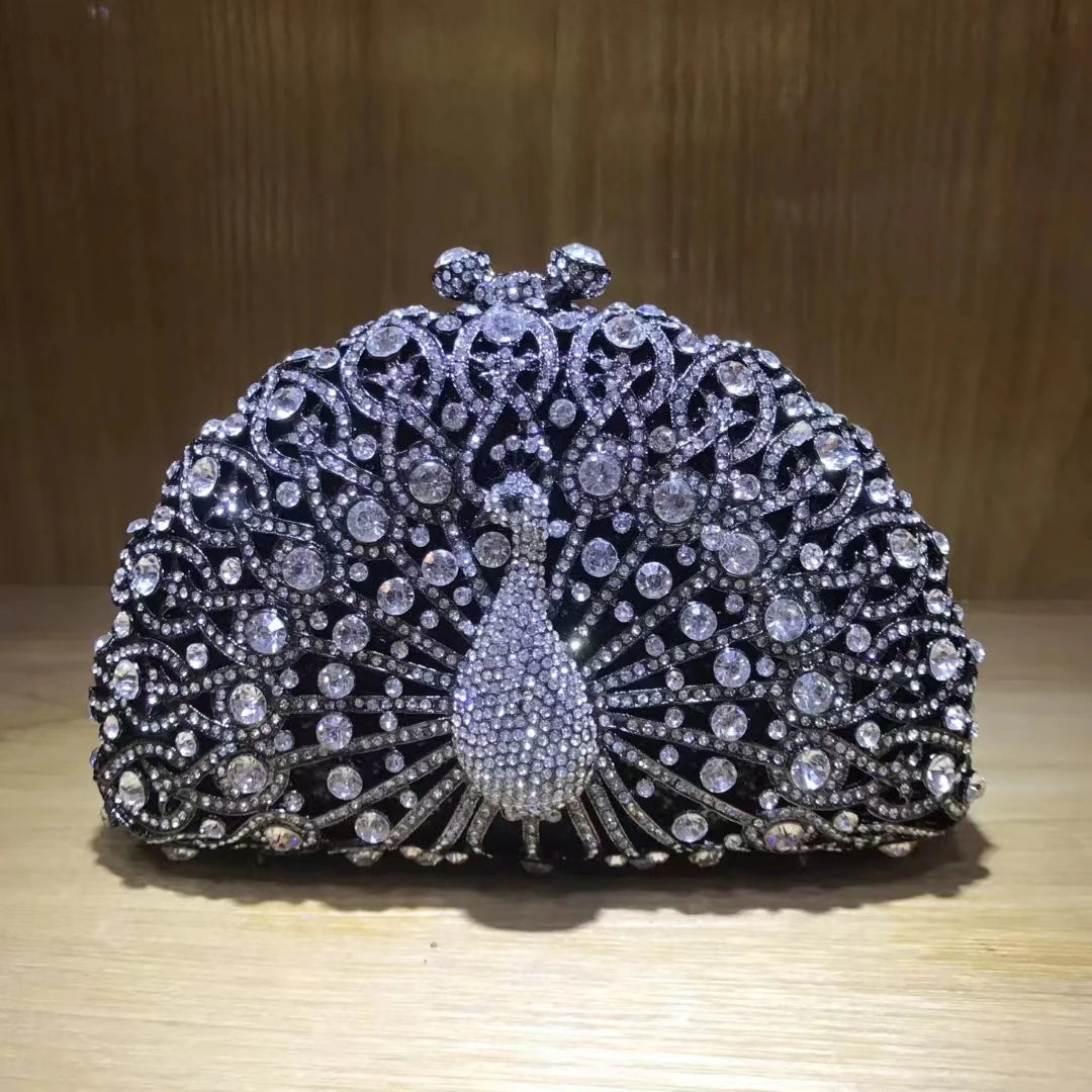 Women Peacock Animal Multicolored Clutch Bag Diamond Crystal Dinner Party Gala Handbag Wedding Bridal Birthday Gift Cute Purse
