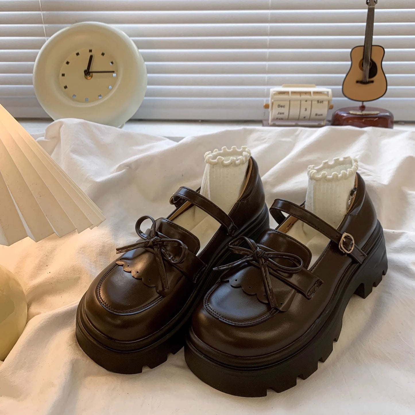 Kids Shoes Black Leather Mary Janes Girls Shoes Bow Thick Sole Casual Party Shoes Toddler Little Girls Fashion Footwear Shoes