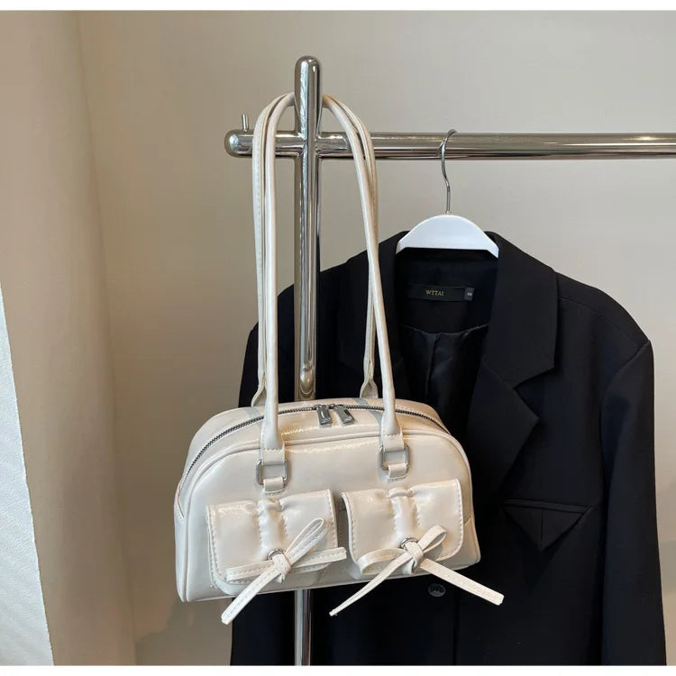 Vintage Women Business Shoulder Bags Simple Ladies Commute Tote Bag Pu Leather Female Underarm Bag Burgundy Large Handbags Purse