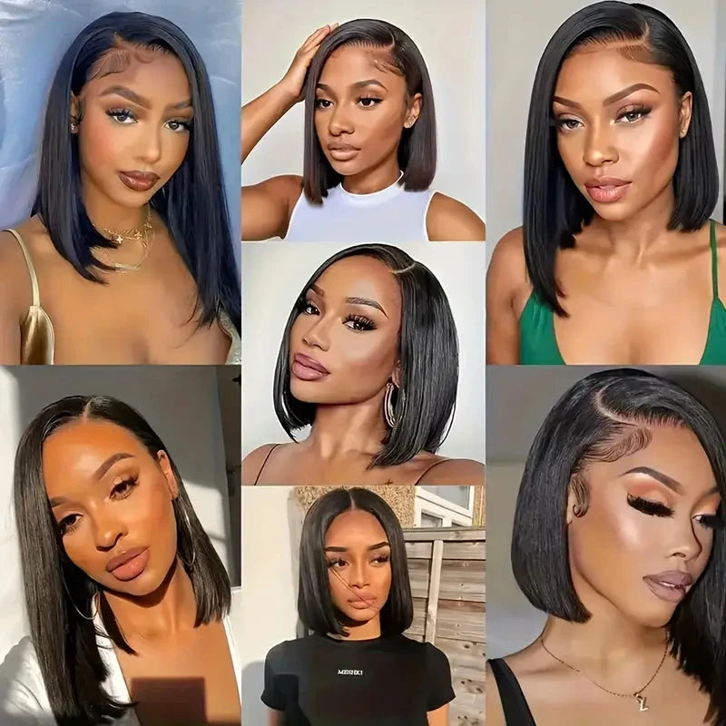 Straight Bob Wig 200% Density 13X4 Lace Frontal Wigs Brazilian Pre Plucked With Baby Hair 4x4 For Women 100% Human Hair Wigs #1B