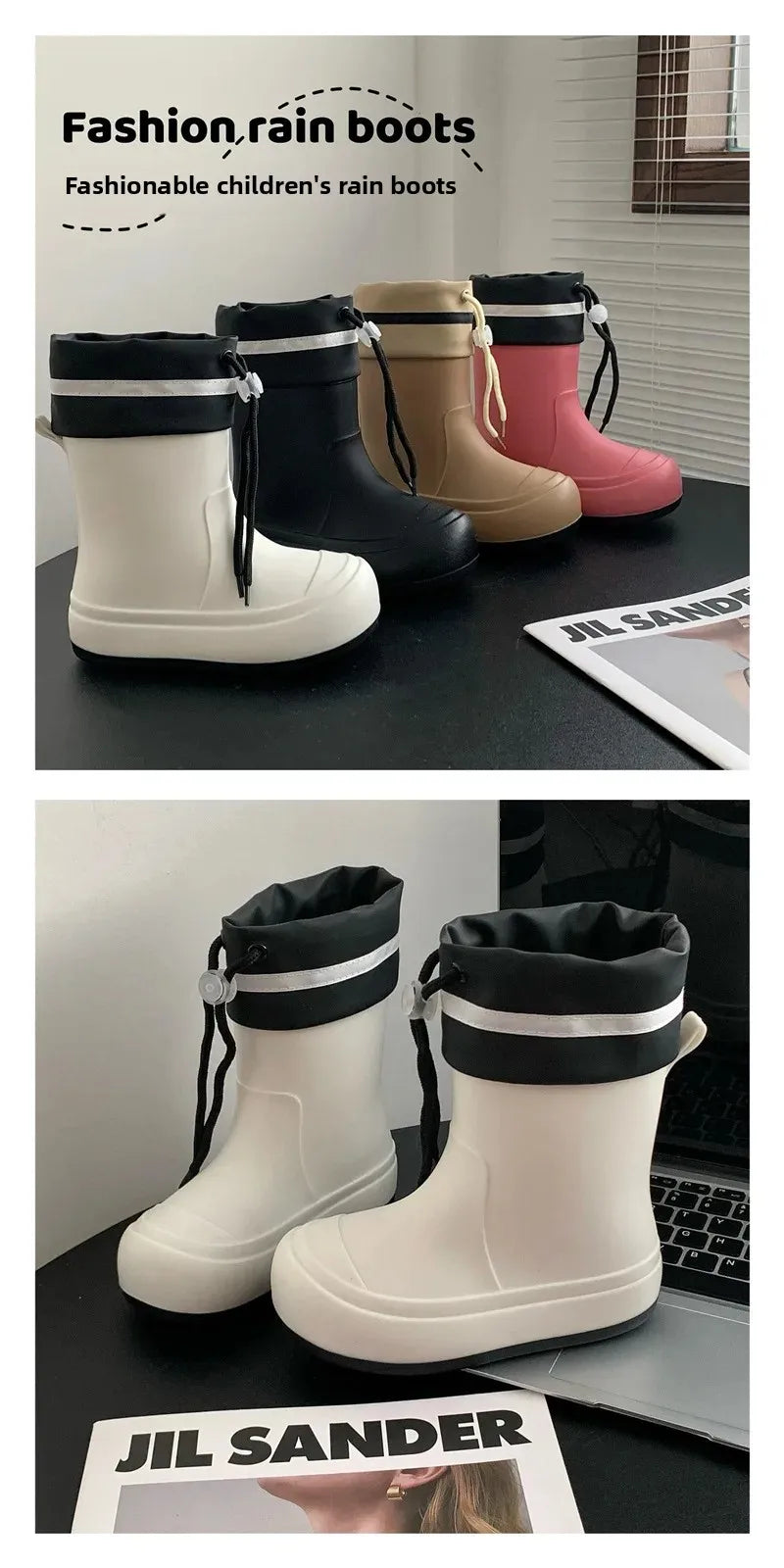 Cute Mid-Calf Rain Boots Women's Student Fashion Casual Play Water Outdoor School Shoes Parent-Child Rain Shoes PVC Material