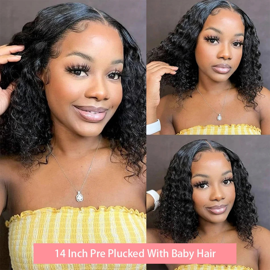 Curly Deep Water Wave 13x4 HD Lace Front Wigs Glueless Short Bob Wig Brazilian 100% Human Hair 4x4 Transparent Lace Frontal Wig