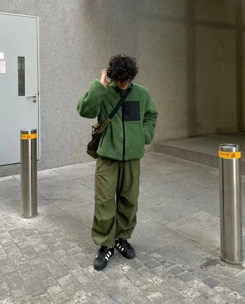 Vintage American Style Double-Sided Wearable Black Eight Ball Flocking Woolen Jacket Zipper For Men And Women Casual Use