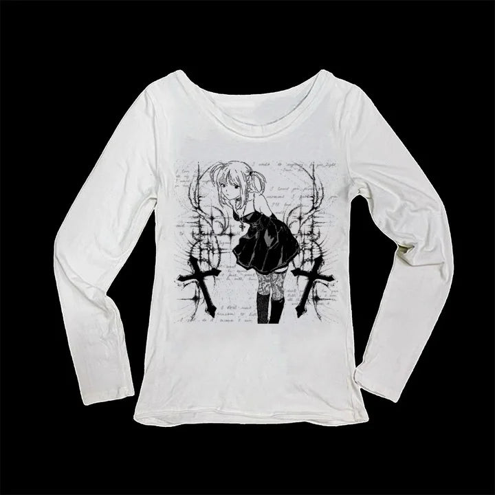 Y2k Women 90s Vintage Clothes Clothing Baby Tees Tops Women's T-shirts Goth Anime Girl printing Emo Kpop Goth Baby Tees Harajuku