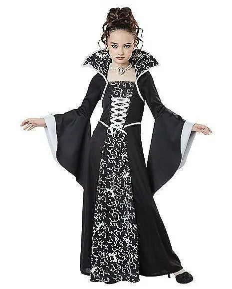 Halloween Costume for Kids Halloween Fantasy Vampire Costume Girls Long Tutu Dress Kids Carnival Outfit Gothic Feather Clothes
