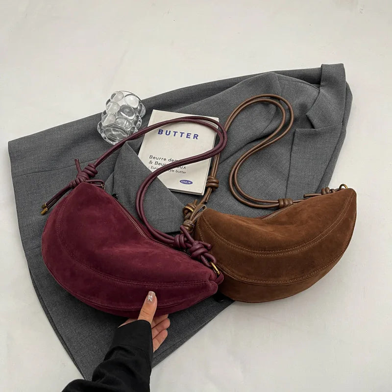 Faux Suede Super Popular Niche Suede Shoulder Bag for Women 2025 Hot Sale Single Crossbody Bags Underarm Dumpling Sweet Bags