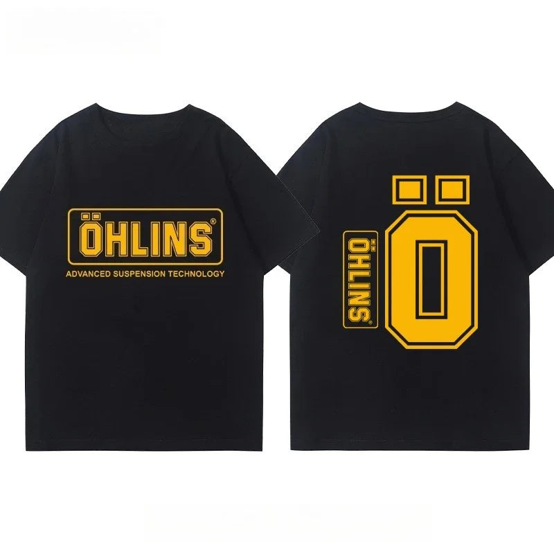 25 New Motorcycle Shock Absorber Modified T-shirt Clothes Casual Trendy Brand Men's Women's Car Club Crew Neck Short-sleeved Top