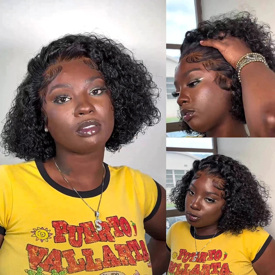 Curly Deep Water Wave 13x4 HD Lace Front Wigs Glueless Short Bob Wig Brazilian 100% Human Hair 4x4 Transparent Lace Frontal Wig