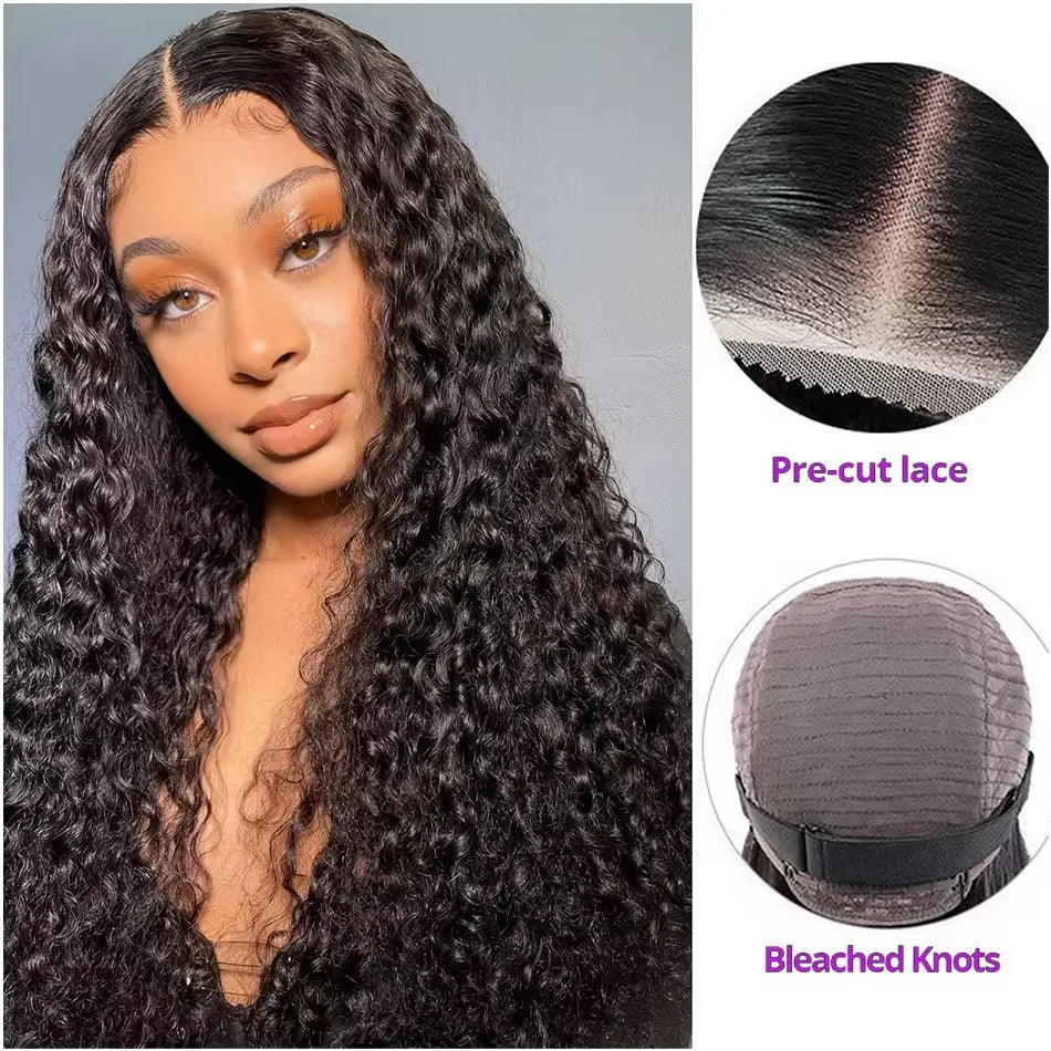 250% 36 Inch Hd Curly Glueless Wigs Ready To Wear 5x5 Lace Closure Wigs Hd Transparent Lace Front Human Hair Wigs Bleached Knots