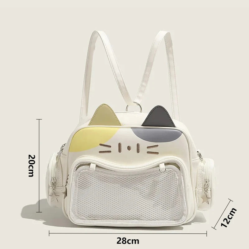 Women's Fashion Backpacks Y2K Korean Japan Kawaii Cat Ita Bag PU Cute Girls Transparent Pocket Aesthetic Shoulder Crossbody Bags