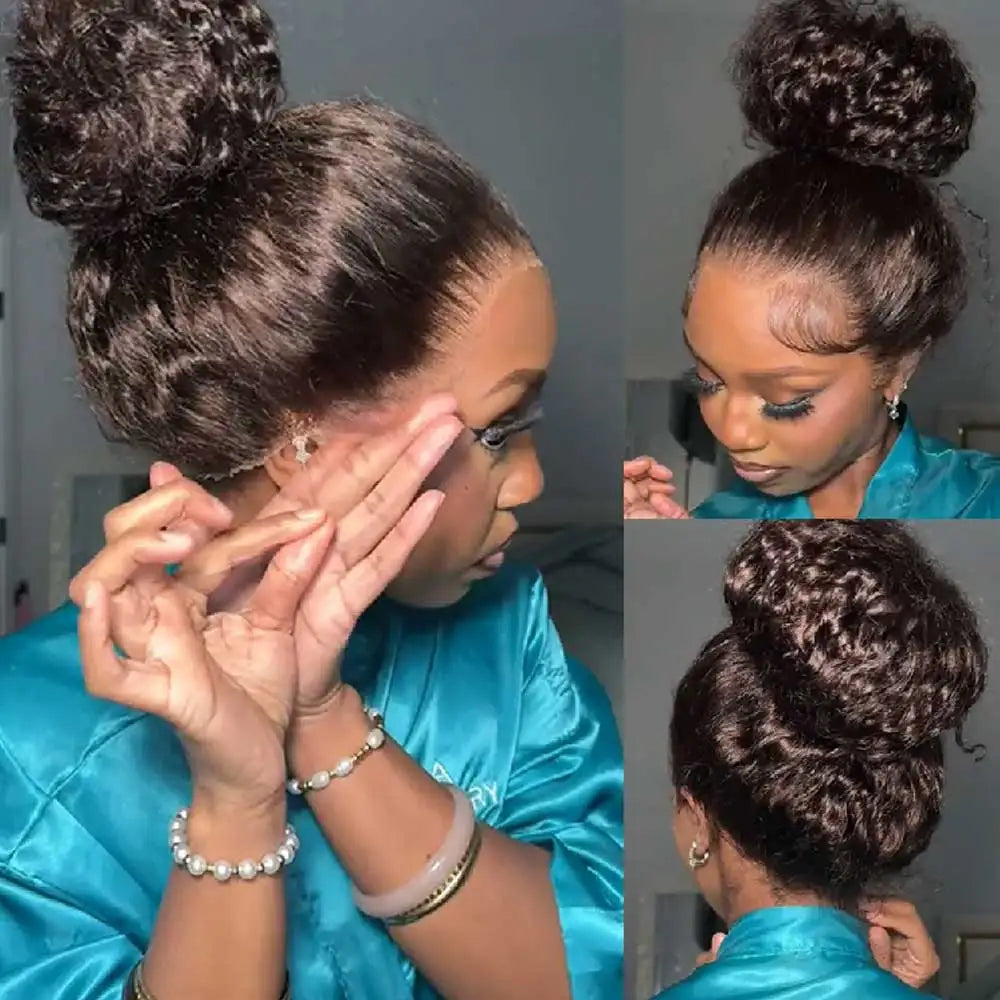 Invisible Strap 360 Full Lace Glueless Wig Chocolate Brown Deep Wave Frontal Wig Hidden Water Wave Lace Front Wig Human Hair