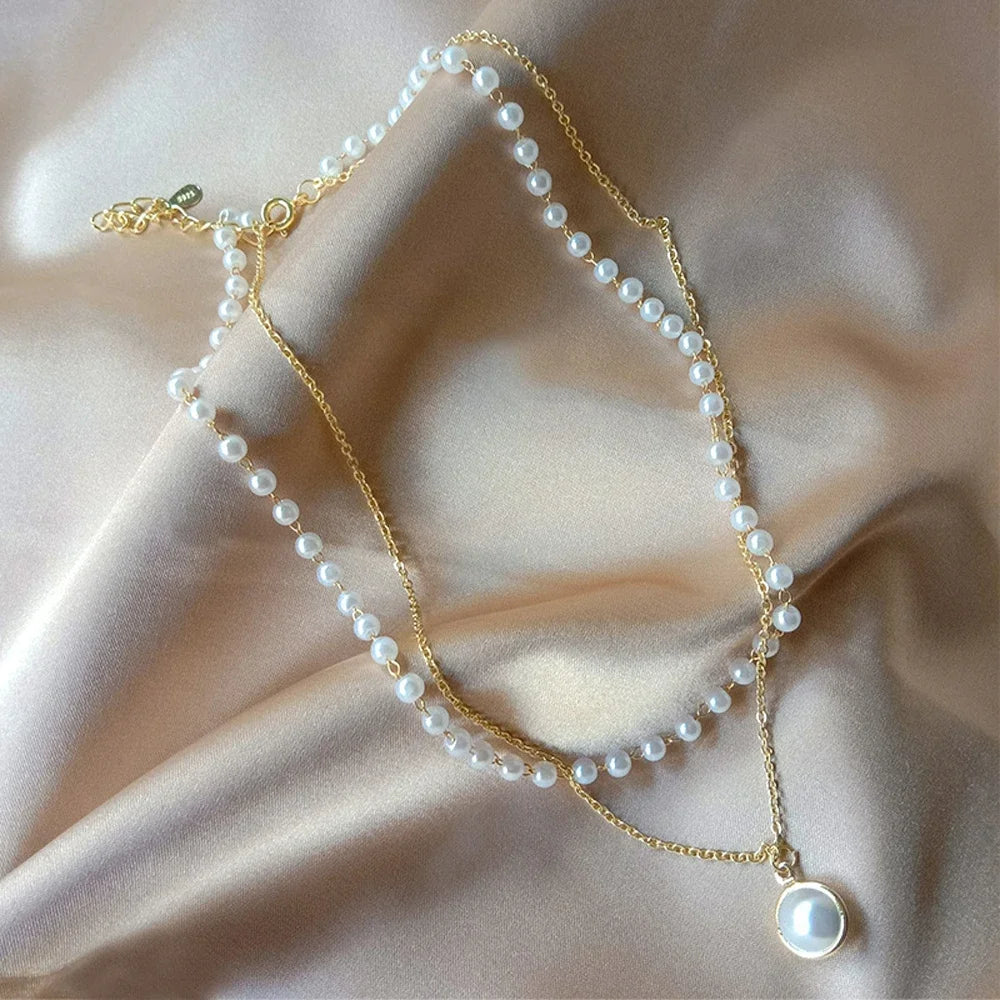 2025 New Women's Pearl Necklace Set 14K Gold Fashion Love Heart Pendant Waterproof Hypoallergenic Collarbone Neck Chain Jewelry