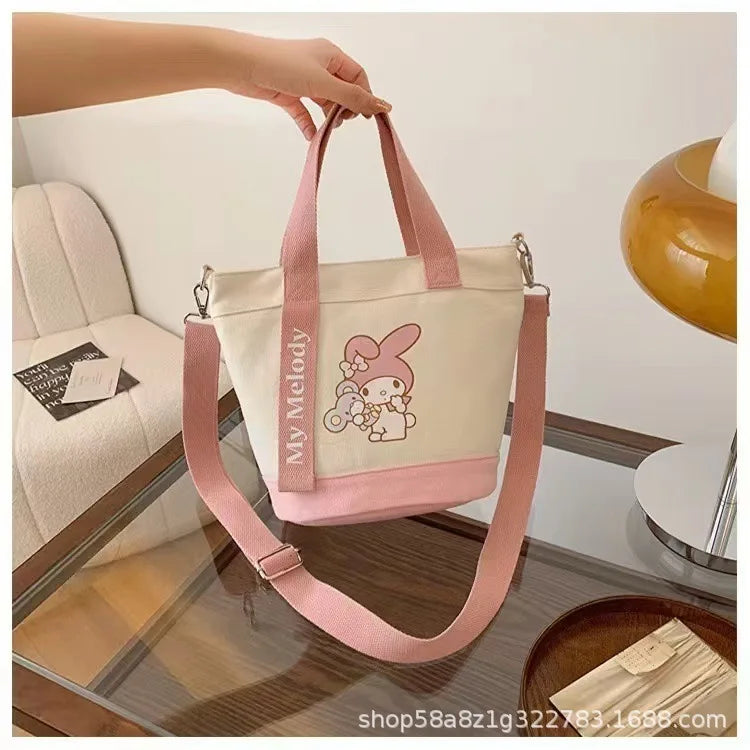 Sanrio Hello Kitty Kuromi Canvas Shoulder Bag Kawaii Anime Print Lightweight Crossbody Purse for Girl