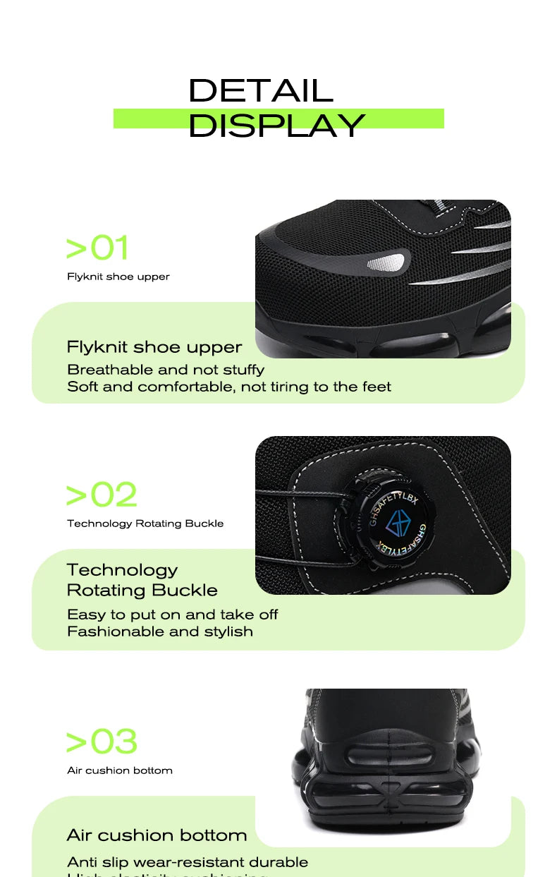 High Top Work Safety Boots Men Steel Toe Cap Work Shoes Rotating Button Indestructible Sneakers Protection Men Safety Shoes