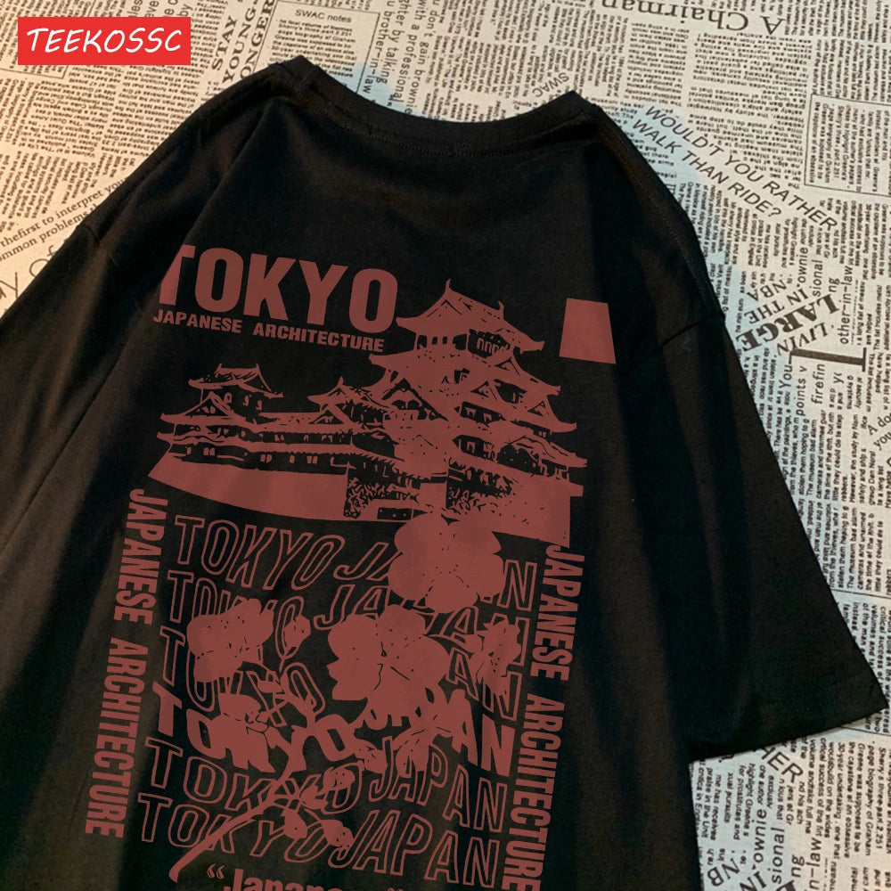 Trend Cotton Women'S T-Shirts Japanese Tokyo Sakura Printed Streetwear Soft Breathable Oversize Summer Street Female Clothes