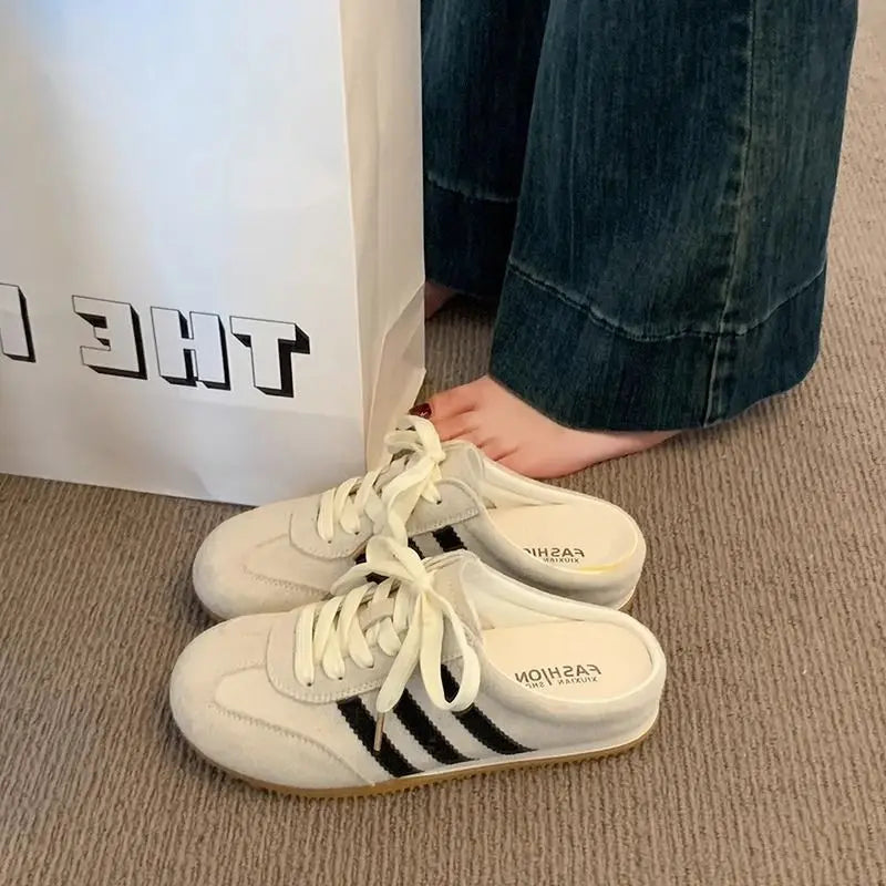 Baotou semi-slippers women's summer wear 2025 new super hot heelless flat German training shoes lazy one-foot women's shoes