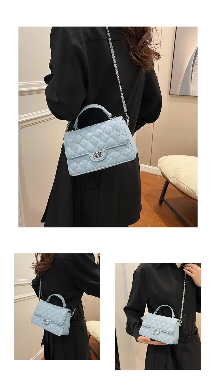 Small Square Lattice Chain Crossbody Bag Women's Shoulder Handbag Simple Handheld Underarm Bag Hot Sale Of The Season New Versat