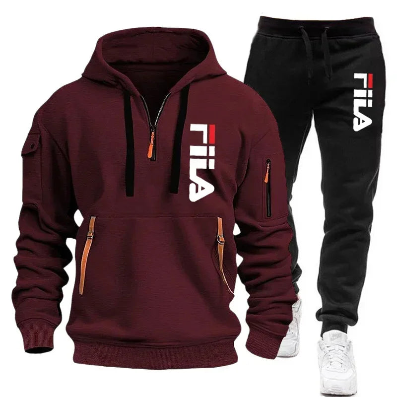 New men's hooded sweatshirt and corduroy trousers for 2025, a two-piece set of casual fitness sportswear for spring and autumn