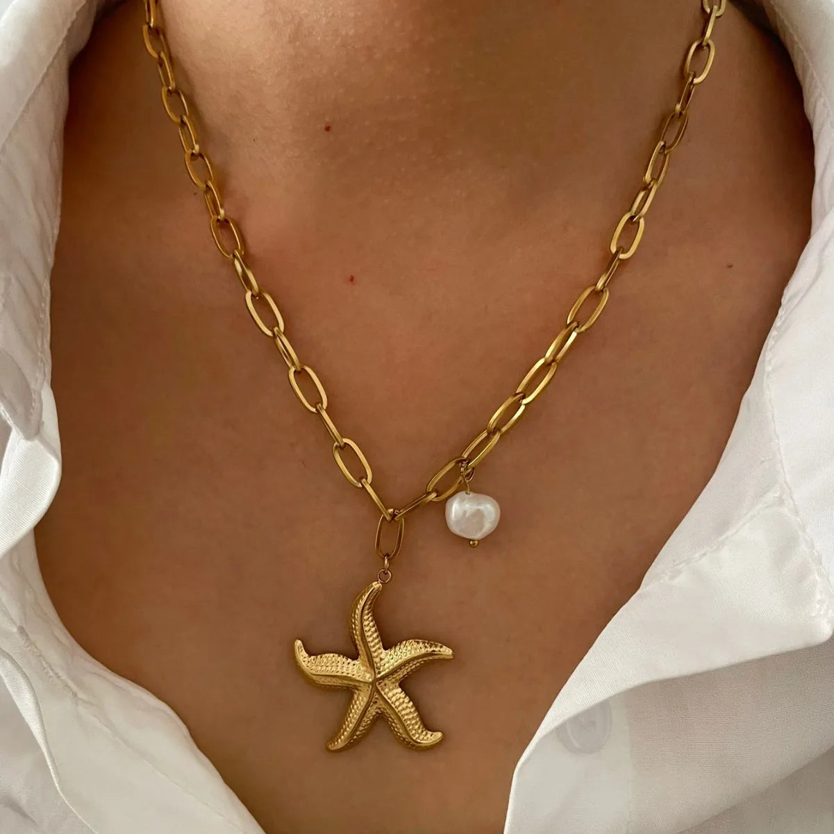 Summer Women's Starfish Conch Shell Necklace Fashion Stainless Steel Gold/Silver Color Crab Turtle Choker Beach Jewelry Gifts
